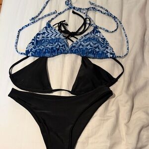 Blue and Black Bikini Set